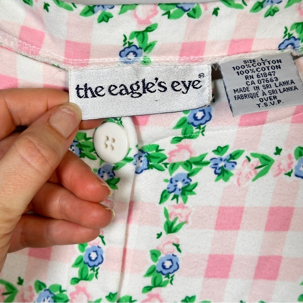 Eagle's Eye Vintage Pink Gingham Floral Button Front Top Women's L - Picture 5 of 12